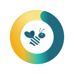 Ícone de abelha dentro de círculo colorido com efeito gráfico