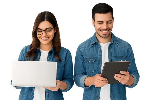 Colaboradores utilizando ferramentas digitais em um ambiente de trabalho