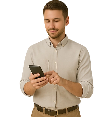 Colaborador revisando mensagens de presença desde seu celular